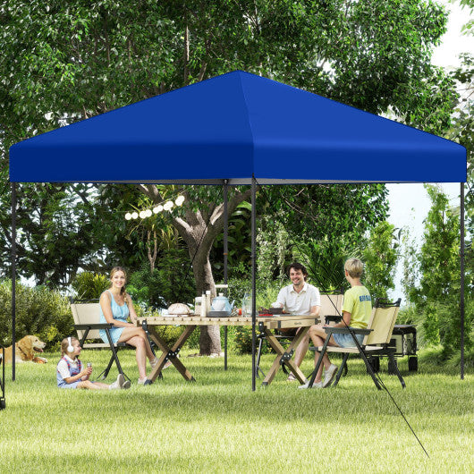 10 X 10 Feet Pop up Canopy Tent with Portable Carrying Bag and 8 Stakes-Blue