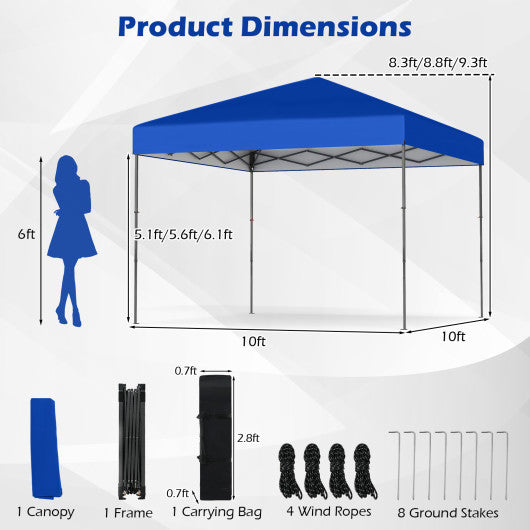 10 X 10 Feet Pop up Canopy Tent with Portable Carrying Bag and 8 Stakes-Blue