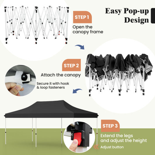 10 X 20 FT Pop up Canopy Tent Foldable Portable Outdoor Gazebo with Carry Bag-Black