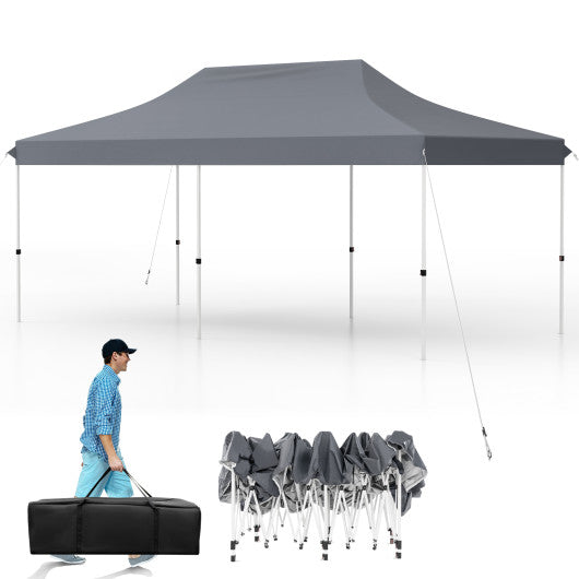 10 X 20 FT Pop up Canopy Tent Foldable Portable Outdoor Gazebo with Carry Bag-Gray