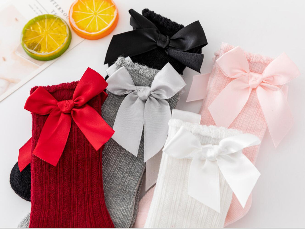 New Kids Stretchable Socks Toddlers Girls Big Bow Knee High Long Soft Cotton Lace Baby Comfortable Colorful Socks