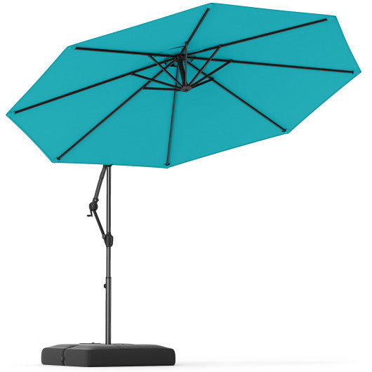 10 Feet Offset Hanging Umbrella with Base Patio Cantilever Umbrella with Tilt-Turquoise