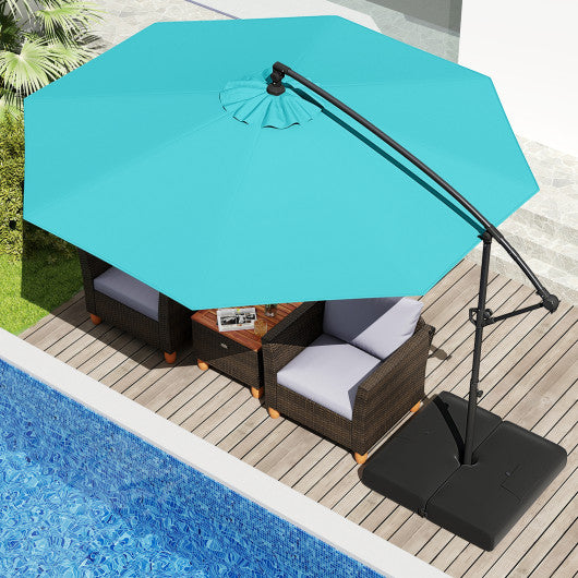 10 Feet Offset Hanging Umbrella with Base Patio Cantilever Umbrella with Tilt-Turquoise