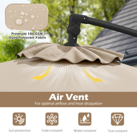 10 Feet Solar Offset Hanging Umbrella with Base and 32 LED Lights-Beige