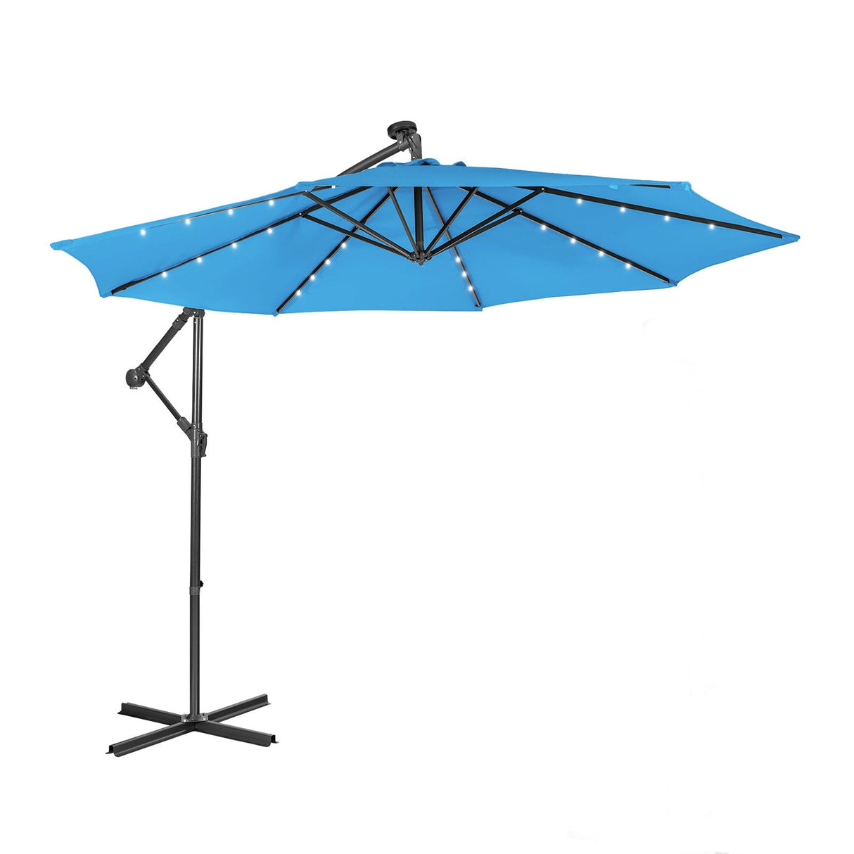 10 Feet Patio Solar Powered Cantilever Umbrella with Tilting System-Blue by DirectDeals