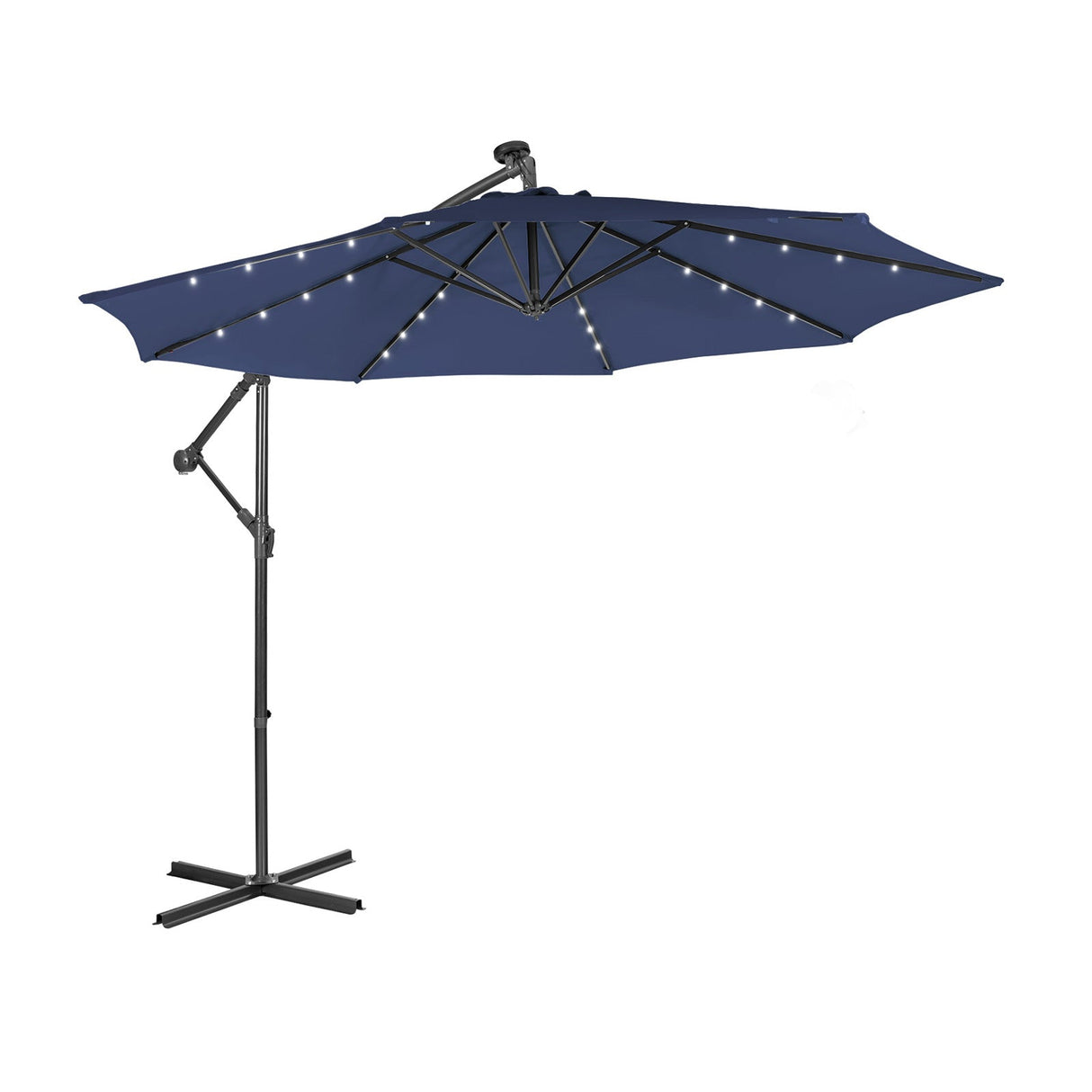 10 Feet Patio Solar Powered Cantilever Umbrella with Tilting System-Navy by DirectDeals