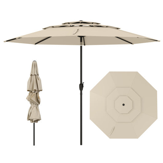 10 ft 3-tier Vented Patio Umbrella with Push Button Tilt-Beige