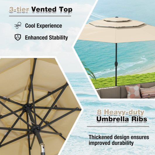 10 ft 3-tier Vented Patio Umbrella with Push Button Tilt-Red