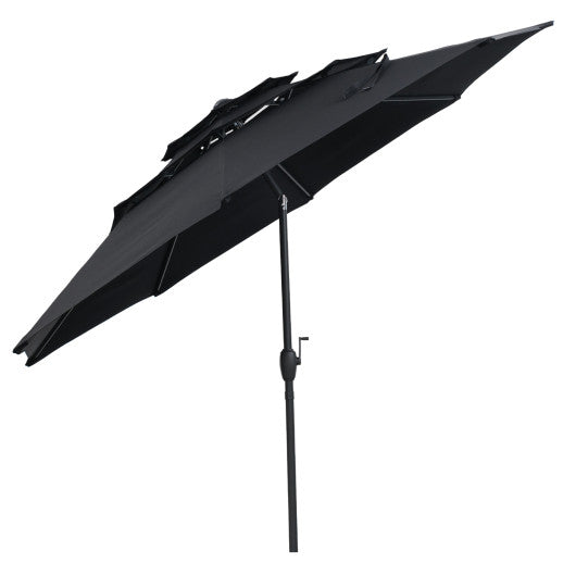 10 ft 3-tier Vented Patio Umbrella with Push Button Tilt-Black