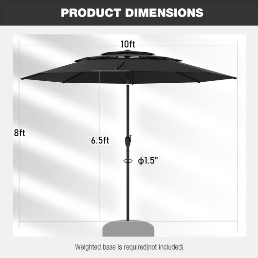 10 ft 3-tier Vented Patio Umbrella with Push Button Tilt-Black