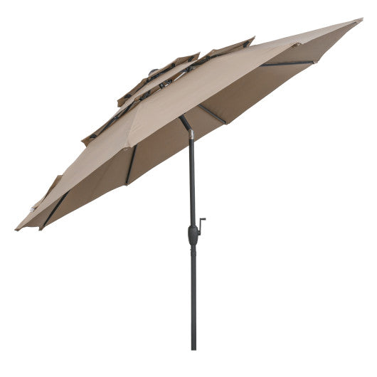 10 ft 3-tier Vented Patio Umbrella with Push Button Tilt-Brown