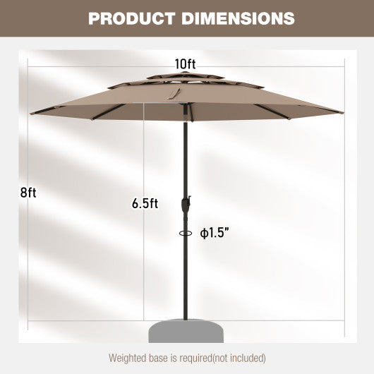 10 ft 3-tier Vented Patio Umbrella with Push Button Tilt-Brown
