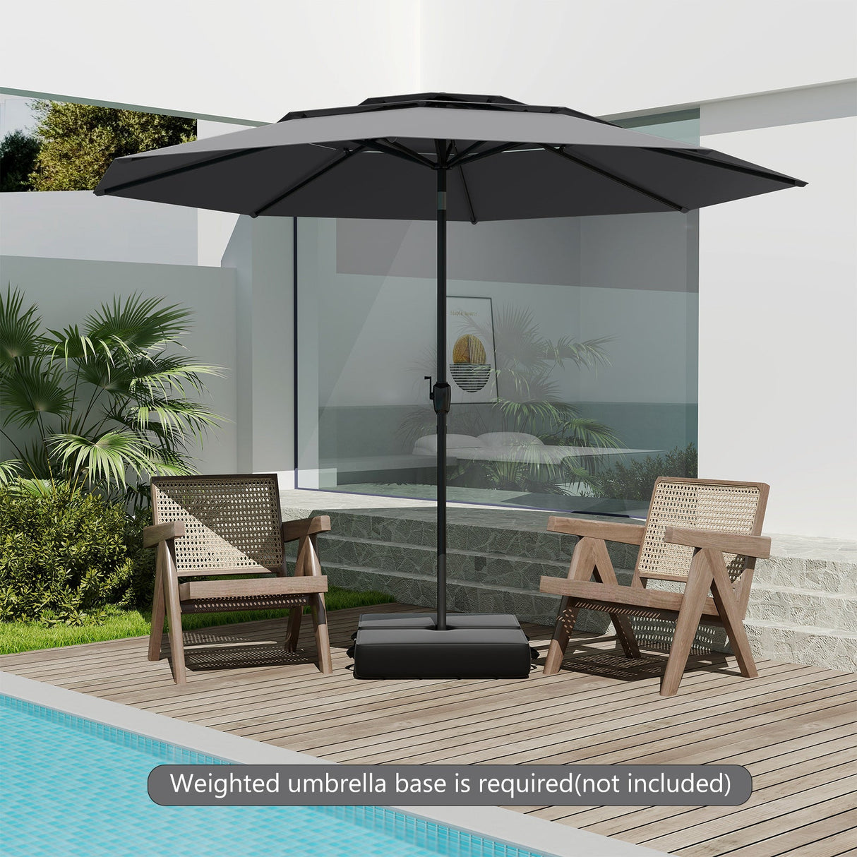 10 ft 3-tier Vented Patio Umbrella with Push Button Tilt-Gray by DirectDeals