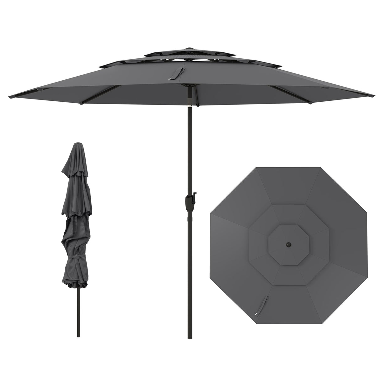 10 ft 3-tier Vented Patio Umbrella with Push Button Tilt-Gray by DirectDeals
