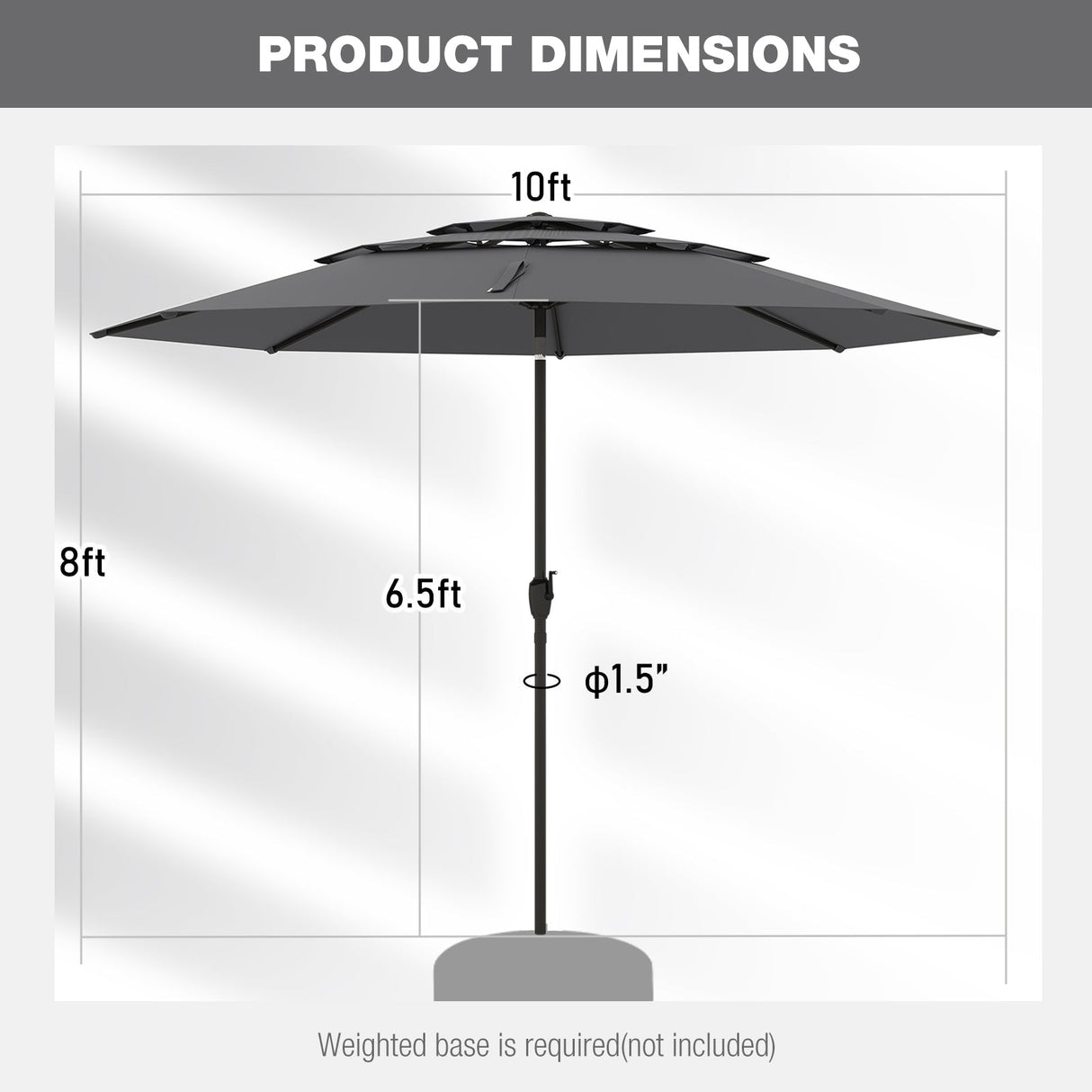 10 ft 3-tier Vented Patio Umbrella with Push Button Tilt-Gray by DirectDeals