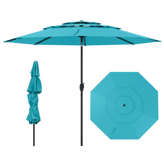 10 ft 3-tier Vented Patio Umbrella with Push Button Tilt-Green