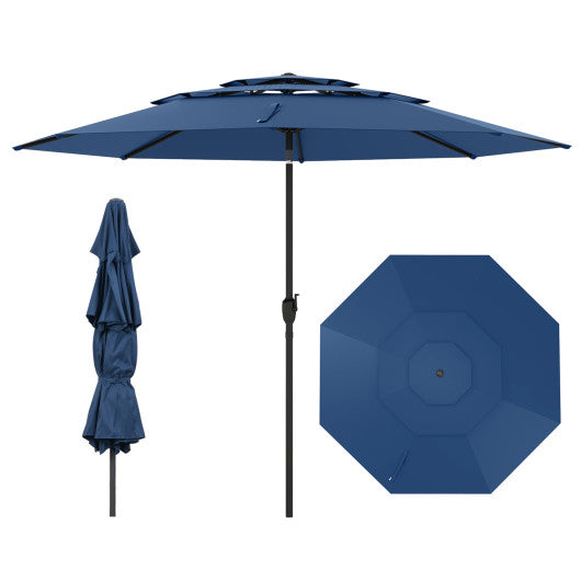 10 ft 3-tier Vented Patio Umbrella with Push Button Tilt-Navy