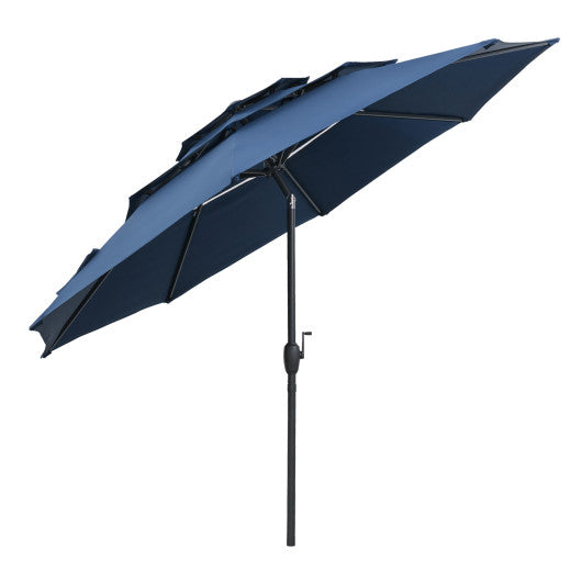 10 ft 3-tier Vented Patio Umbrella with Push Button Tilt-Navy