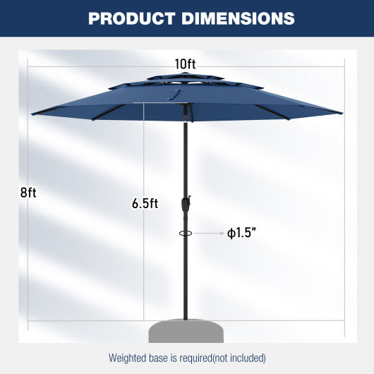 10 ft 3-tier Vented Patio Umbrella with Push Button Tilt-Navy