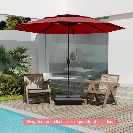 10 ft 3-tier Vented Patio Umbrella with Push Button Tilt-Red