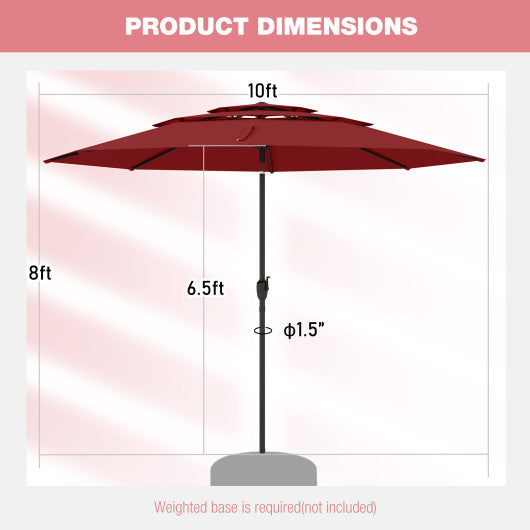10 ft 3-tier Vented Patio Umbrella with Push Button Tilt-Red