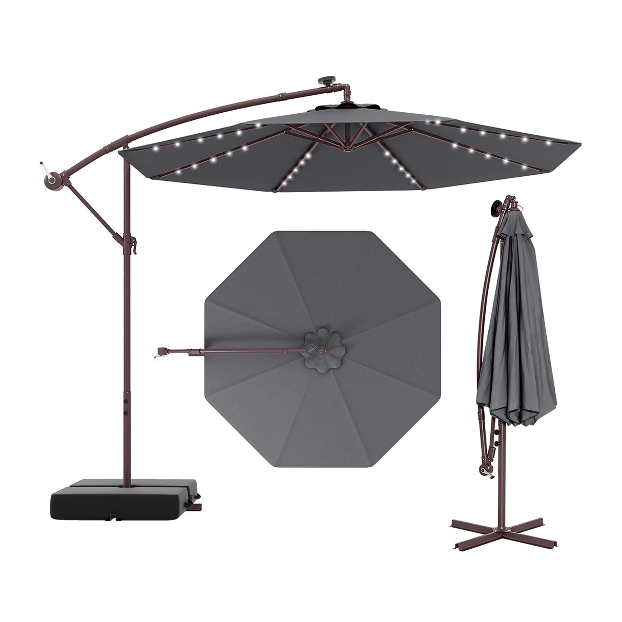 10 Ft Patio Umbrella Offset Cantilever Umbrella with 40 Solar Powered Lights-Gray by DirectDeals