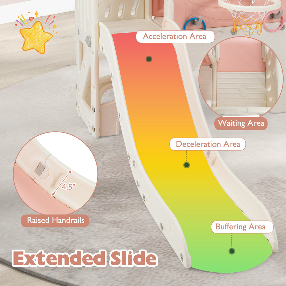 10 in 1 Toddler Slide Set Kids Slide and Climber Playset Indoor Playground-Pink