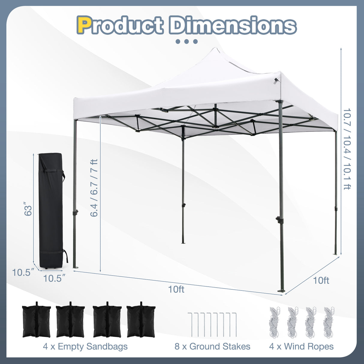 10 x 10 FT Outdoor Pop up Canopy Tent Easy Setup Gazebo Shelter with Wheeled Bag-White