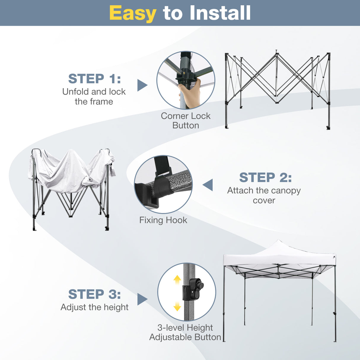10 x 10 FT Outdoor Pop up Canopy Tent Easy Setup Gazebo Shelter with Wheeled Bag-White