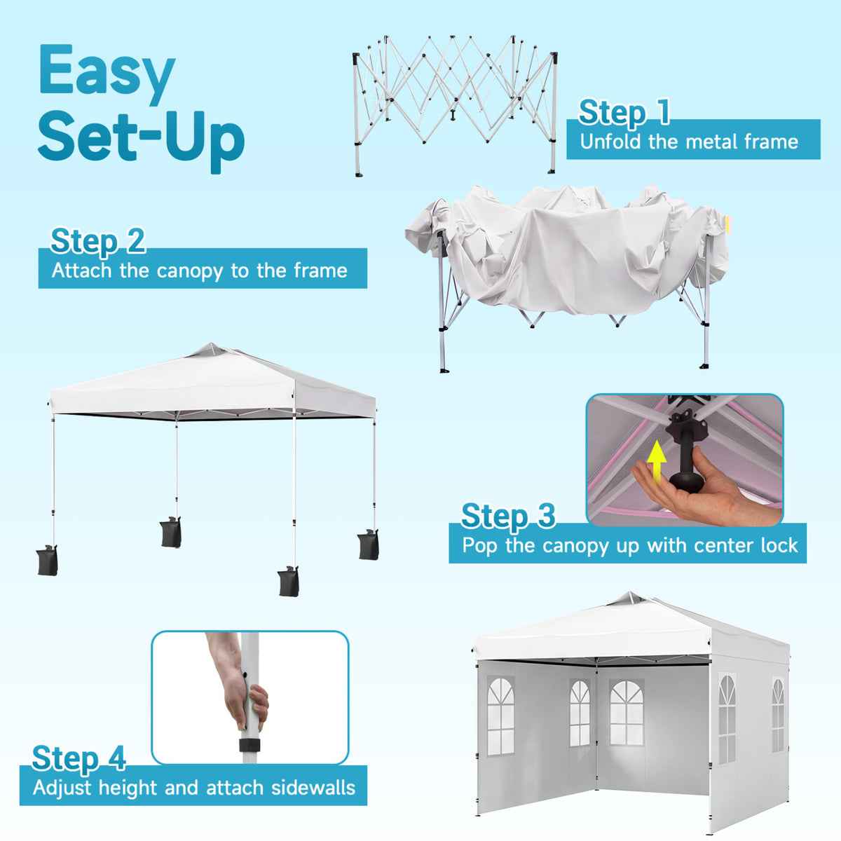 10 x 10 FT Pop Up Canopy Tent with 4 Sidewalls and Adjustable Height Waterproof-White