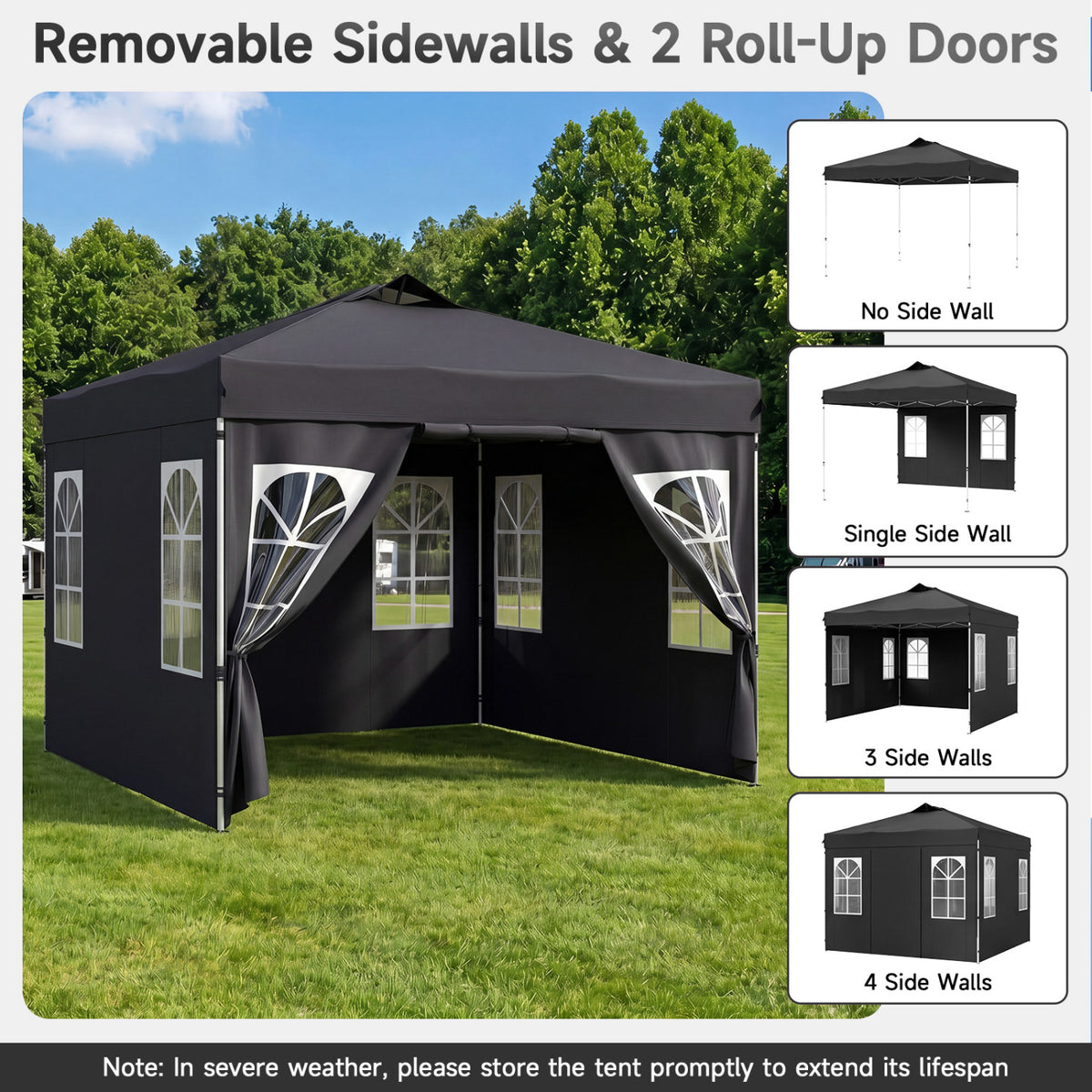 10 x 10 FT Pop Up Canopy Tent with 4 Sidewalls and Adjustable Height Waterproof-Black