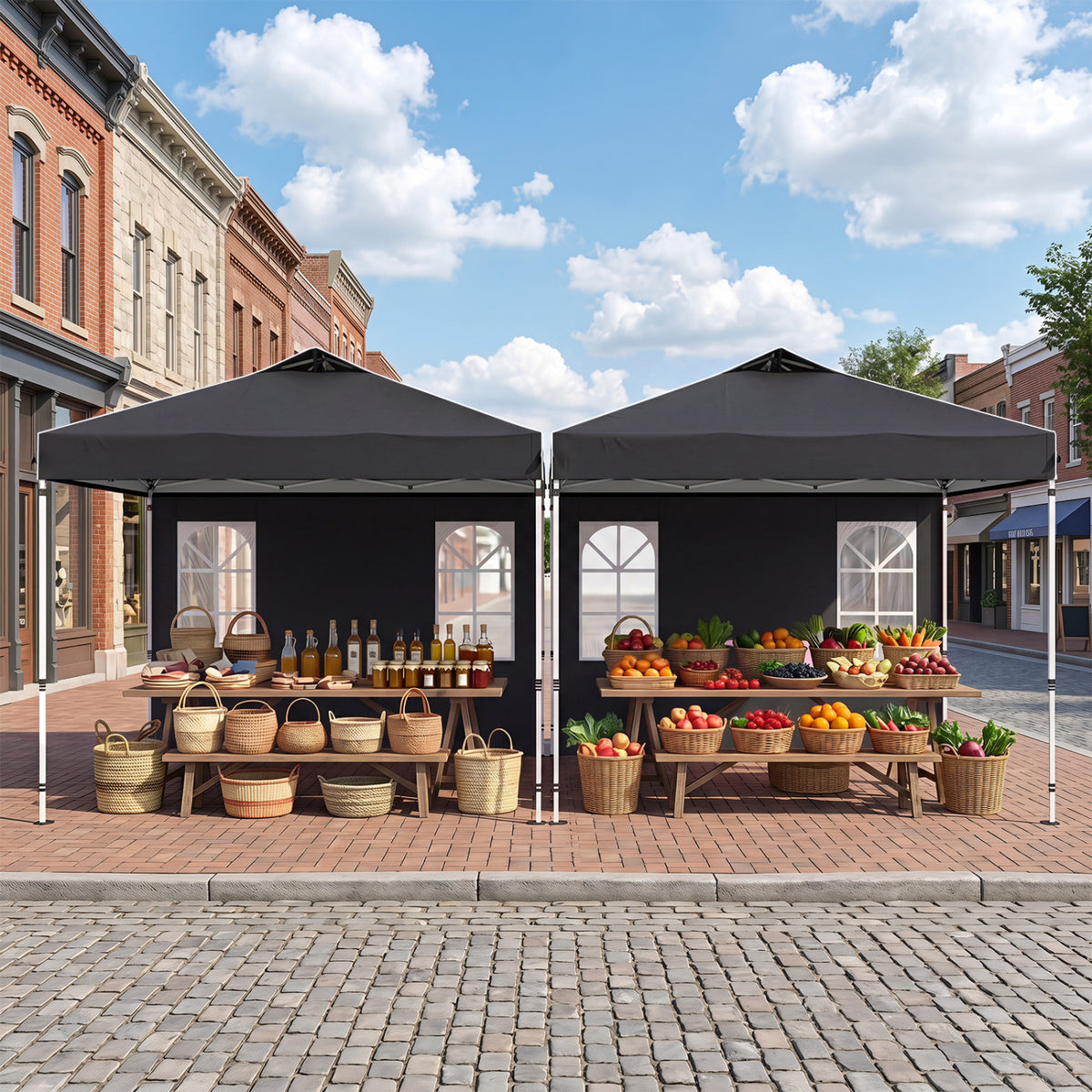 10 x 10 FT Pop Up Canopy Tent with 4 Sidewalls and Adjustable Height Waterproof-Black