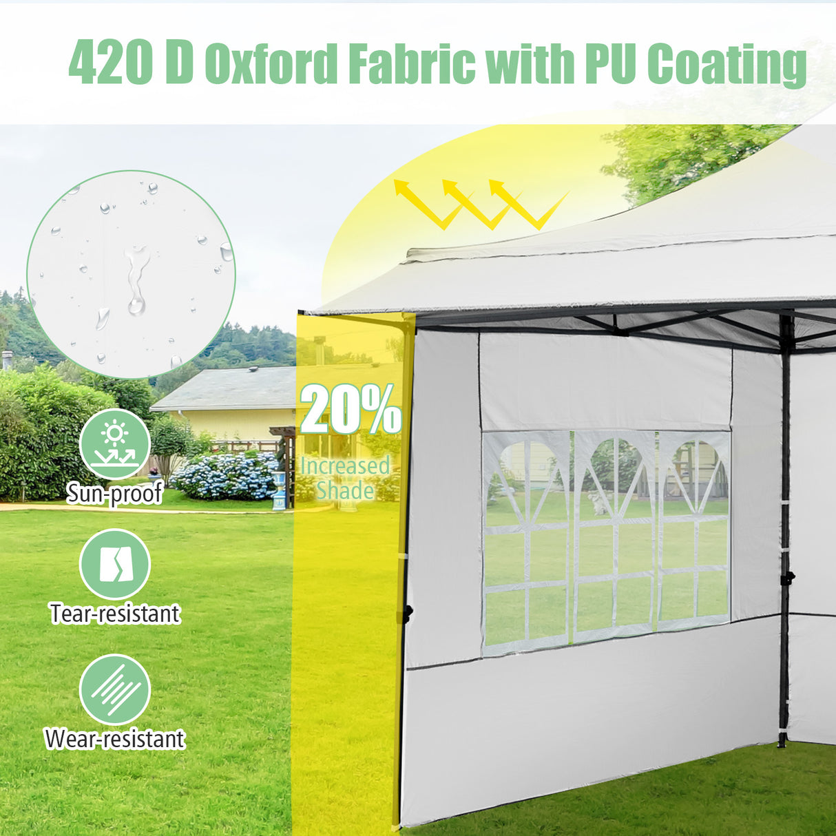 10 x 10 FT Pop up Canopy Tent with Sidewalls and Awning for Party Picnic Event-White
