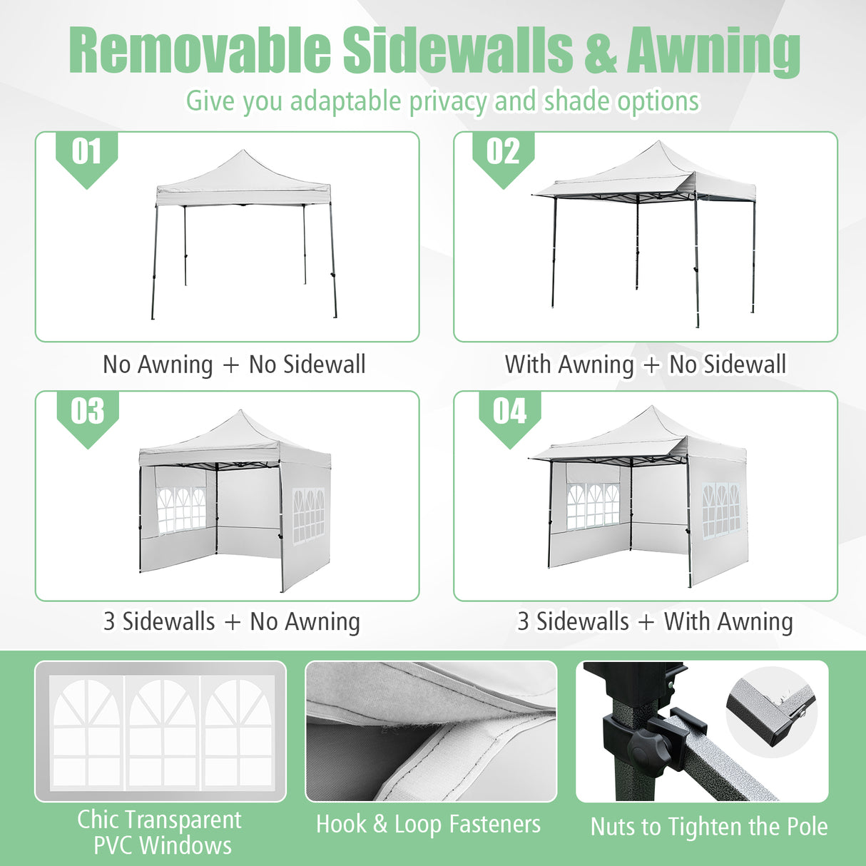 10 x 10 FT Pop up Canopy Tent with Sidewalls and Awning for Party Picnic Event-White