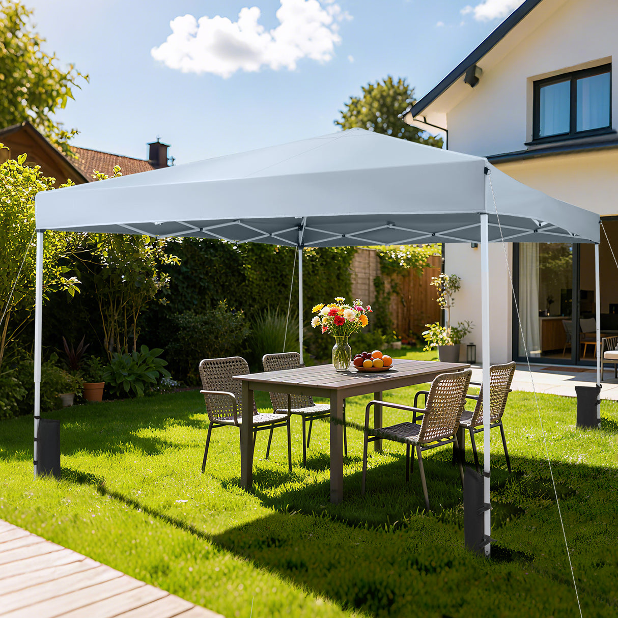 10 x 10 Feet Pop up Canopy Tent with Carrying Bag and 4 Sandbags-Gray