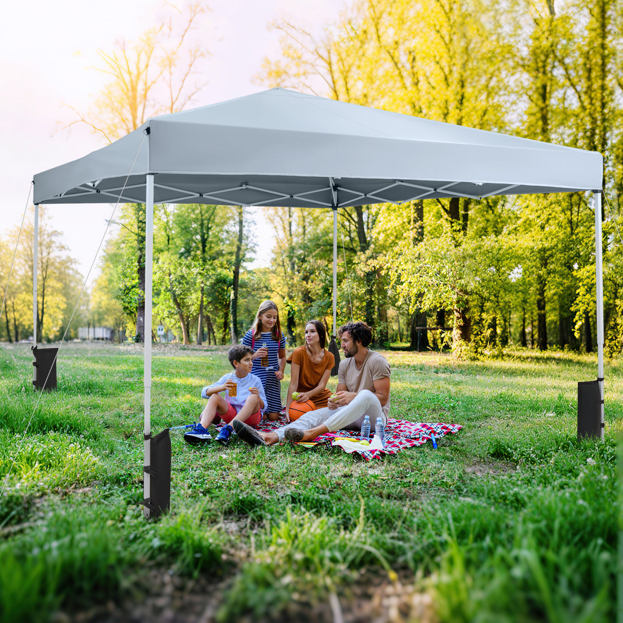 10 x 10 Feet Pop up Canopy Tent with Carrying Bag and 4 Sandbags-Gray