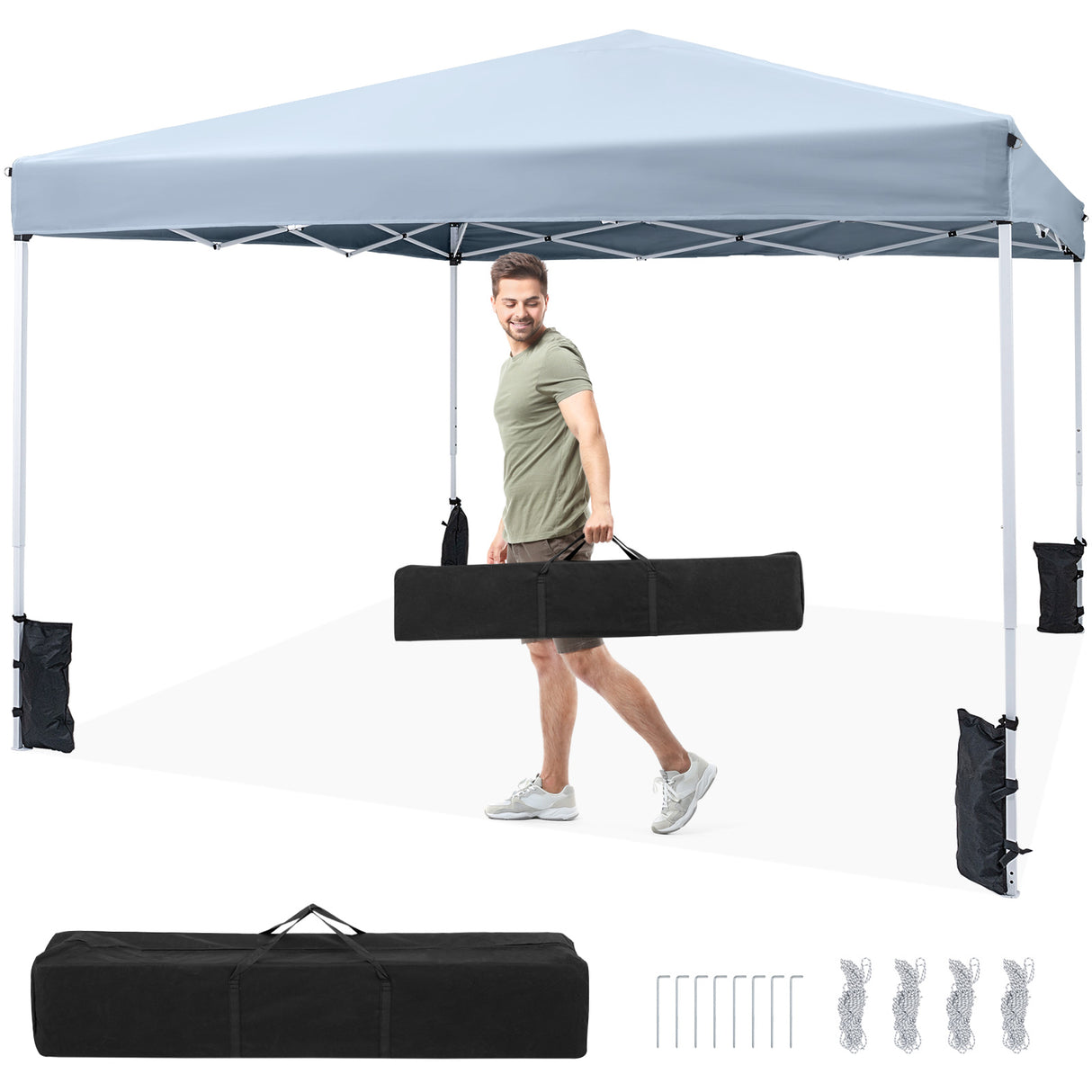 10 x 10 Feet Pop up Canopy Tent with Carrying Bag and 4 Sandbags-Gray