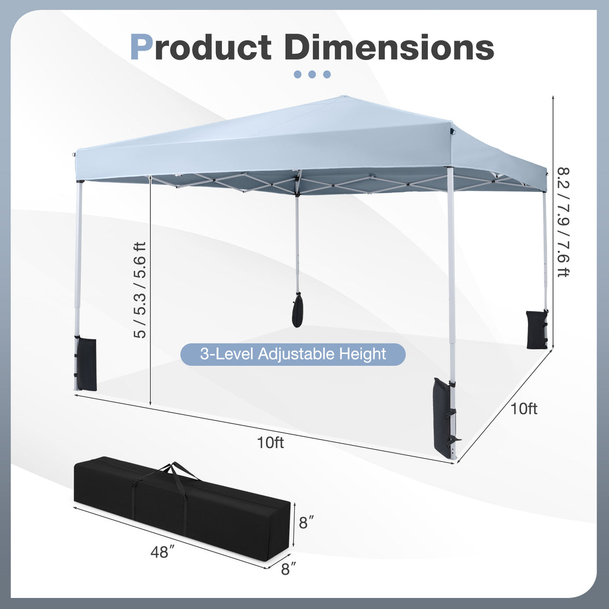 10 x 10 Feet Pop up Canopy Tent with Carrying Bag and 4 Sandbags-Gray