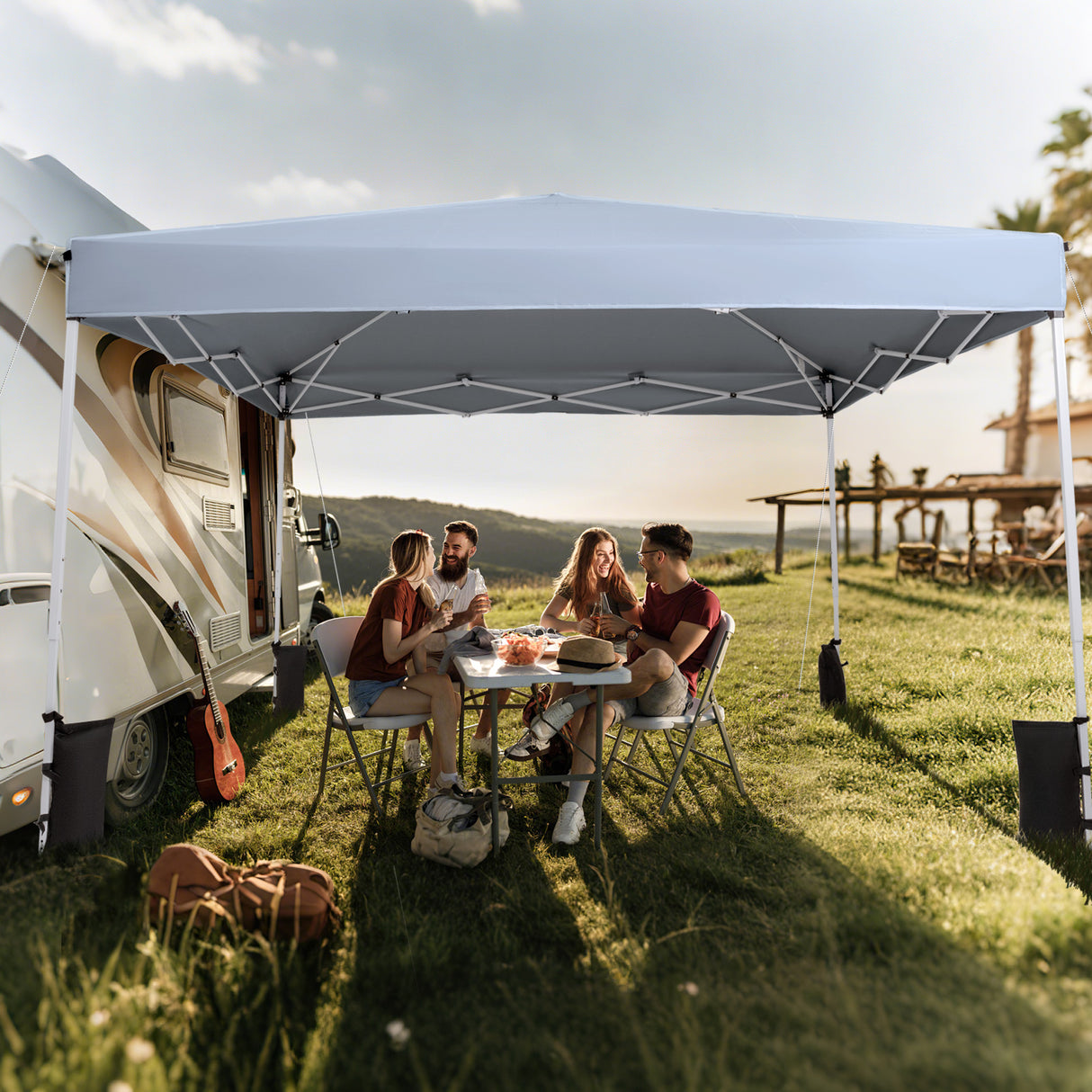 10 x 10 Feet Pop up Canopy Tent with Carrying Bag and 4 Sandbags-Gray