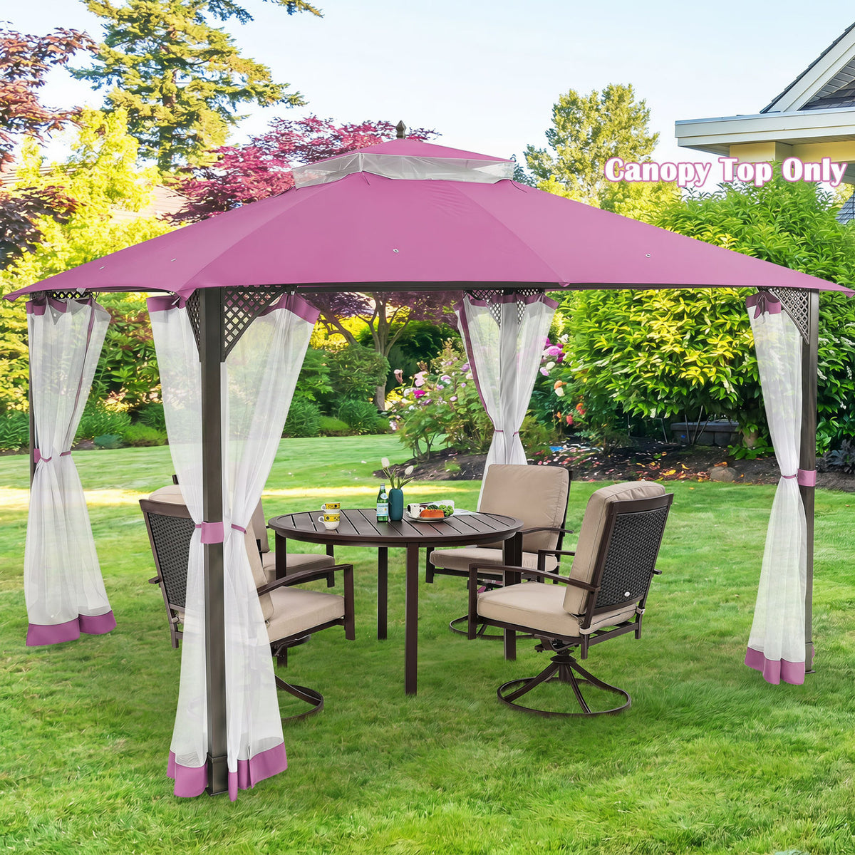 10 x 12 Feet Gazebo Replacement Top with Air Vent and Drainage Holes-Pink