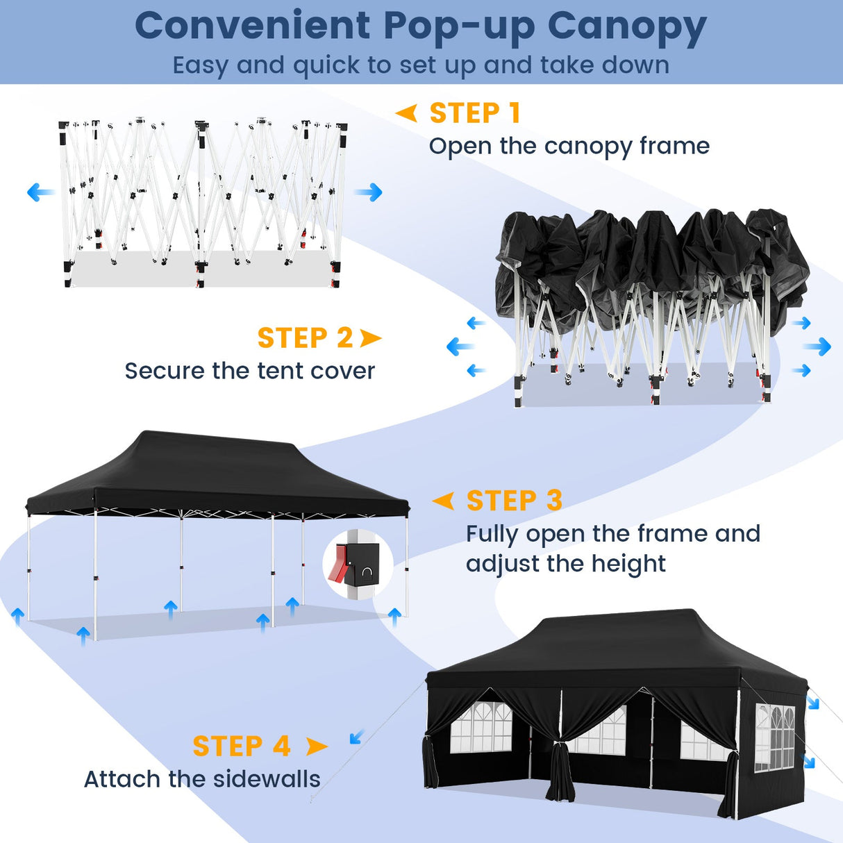 10 x 20 FT Pop up Canopy with 6 Sidewalls and Windows and Carrying Bag for Party Wedding Picnic-Black by DirectDeals