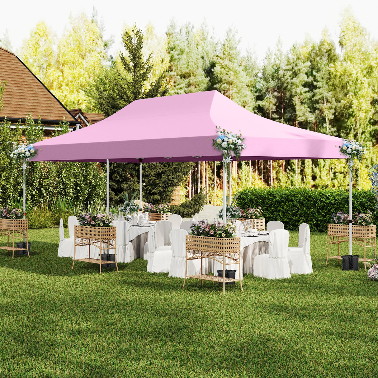 10 x 20 Feet Pop up Canopy with 6 Sidewalls Windows and Carrying Bag-Pink by DirectDeals
