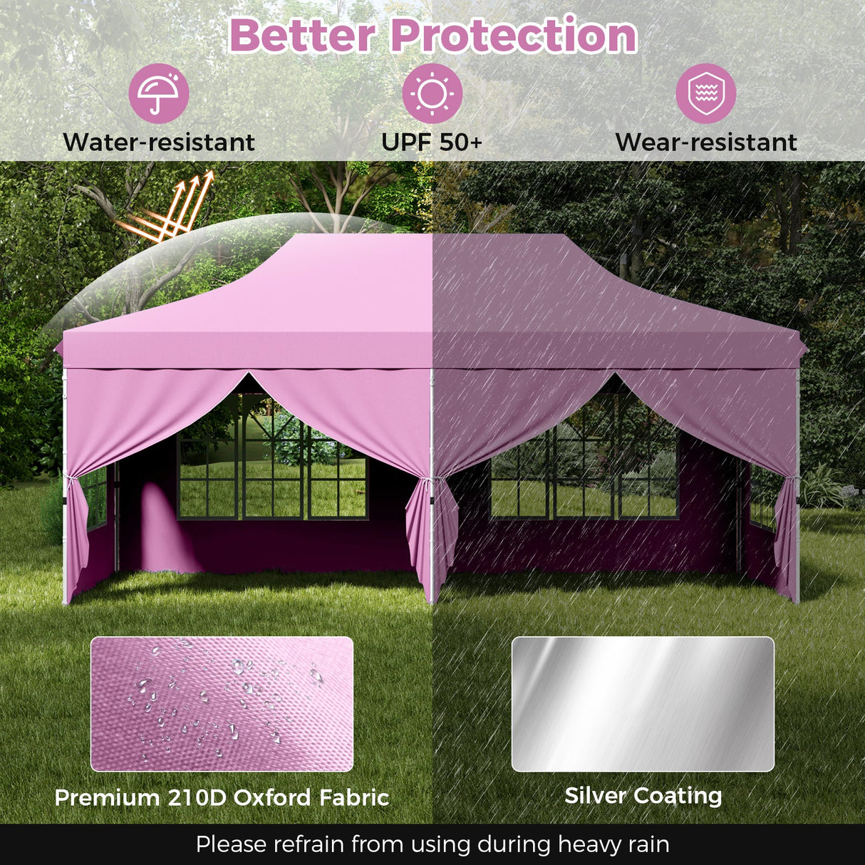 10 x 20 Feet Pop up Canopy with 6 Sidewalls Windows and Carrying Bag-Pink by DirectDeals