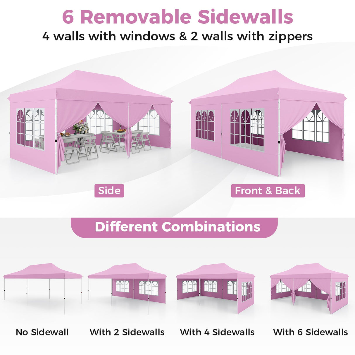 10 x 20 Feet Pop up Canopy with 6 Sidewalls Windows and Carrying Bag-Pink by DirectDeals