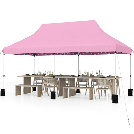 10 X 20 FT Pop up Canopy Tent Foldable Portable Outdoor Gazebo with Carry Bag-Pink