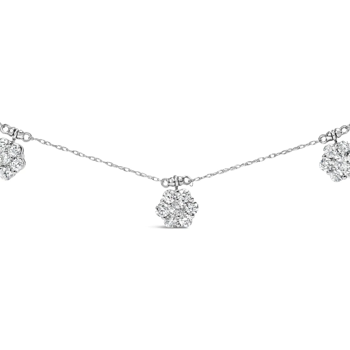 10K White Gold 3.0 Cttw Round-Cut Diamond 7 Stone Cluster Station Necklace (H-I Color, I1-I2 Clarity) - 18"