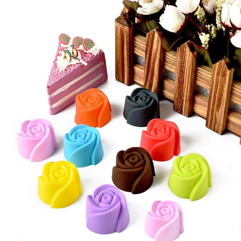 10pcs Rose Mold Food Grade Silicone Mini Cupcake Cake Tool Muffin Cookie Baking Molds Chocolate Soap Pastry Decorating Set Reusable And Non-stick Mini Size Silicone Baking Cups Muffin Cups Mini Cupcake Liners Mini Chocolate Holders