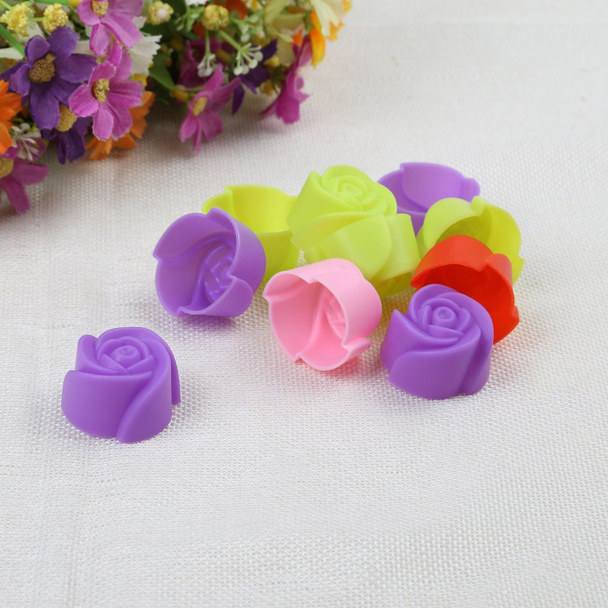 10pcs Rose Mold Food Grade Silicone Mini Cupcake Cake Tool Muffin Cookie Baking Molds Chocolate Soap Pastry Decorating Set Reusable And Non-stick Mini Size Silicone Baking Cups Muffin Cups Mini Cupcake Liners Mini Chocolate Holders