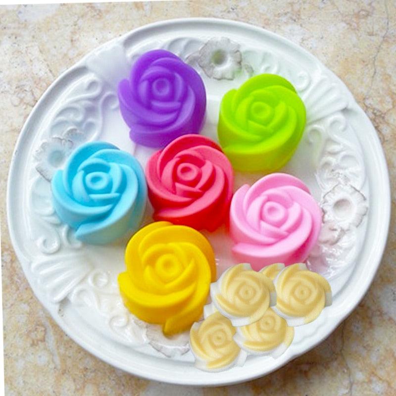 10pcs Rose Mold Food Grade Silicone Mini Cupcake Cake Tool Muffin Cookie Baking Molds Chocolate Soap Pastry Decorating Set Reusable And Non-stick Mini Size Silicone Baking Cups Muffin Cups Mini Cupcake Liners Mini Chocolate Holders