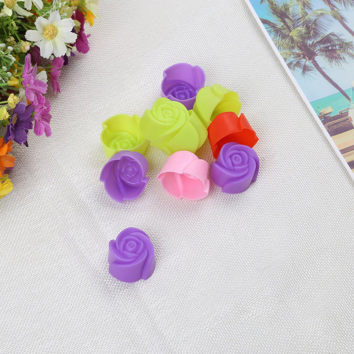 10pcs Rose Mold Food Grade Silicone Mini Cupcake Cake Tool Muffin Cookie Baking Molds Chocolate Soap Pastry Decorating Set Reusable And Non-stick Mini Size Silicone Baking Cups Muffin Cups Mini Cupcake Liners Mini Chocolate Holders